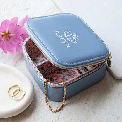 Personalised Diwali Lotus Blue Floral Jewellery Case