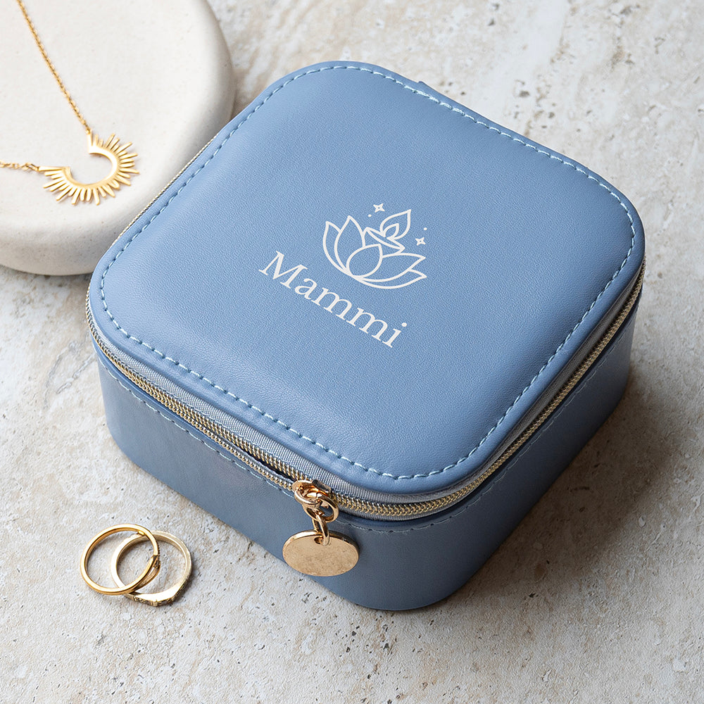 Personalised Diwali Lotus Blue Floral Jewellery Case