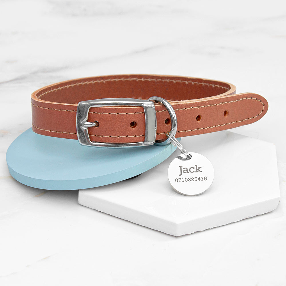Personalised Classic Leather Dog Collar with Tag