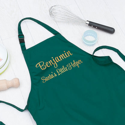 Personalised Santas Little Helper Childrens Green Waterproof Apron
