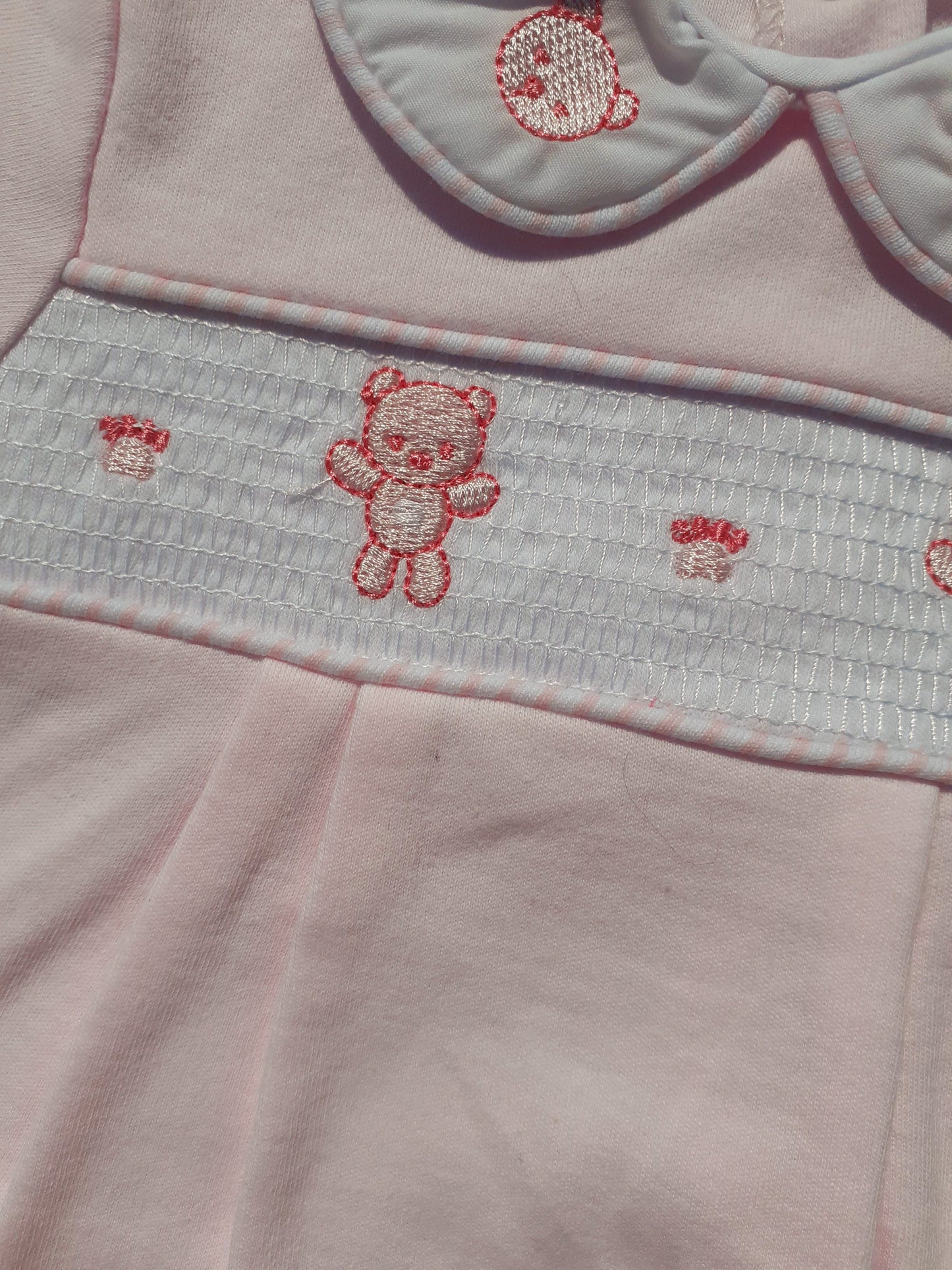 Pink Bear & Paw Smocked Babygrow
