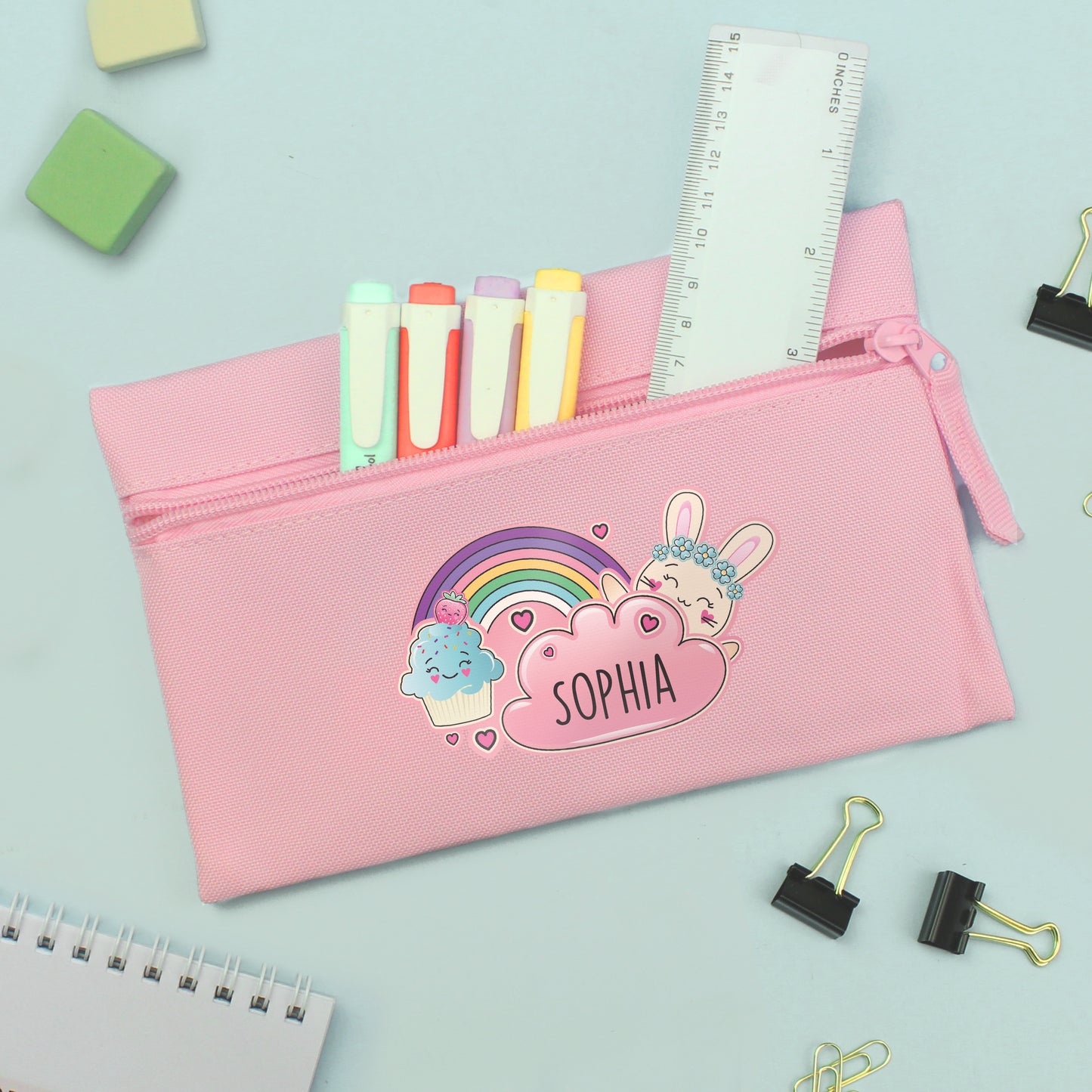 Personalised pink bunny pencil case