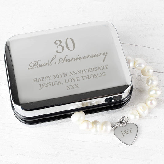 Personalised Anniversary Pearl bracelet in a silver personalised box By Sweetlea Gifts