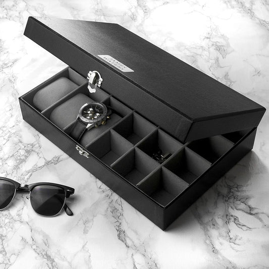 Black Mock croc effect PU Leather Watch and cufflink storage box personalised   By Sweetlea Gifts