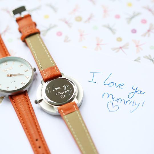 Blush Red handwriting Engraved Ladies Watch-Personalised Gift By Sweetlea Gifts