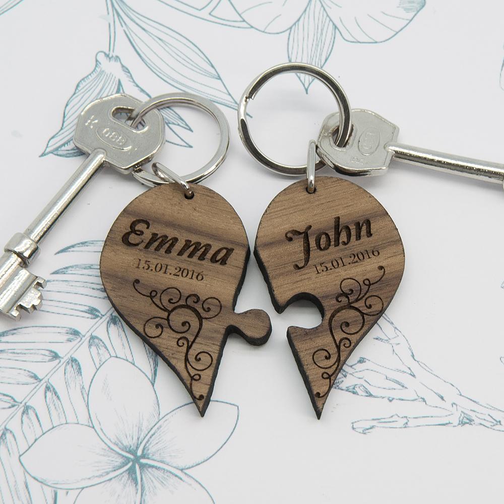 Couples' Romantic Joining Heart Keyring-Personalised Gift By Sweetlea Gifts