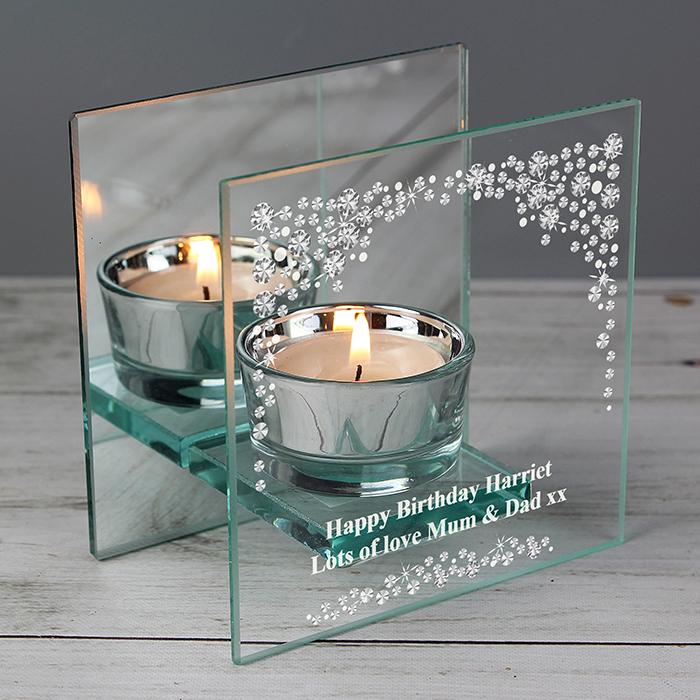 Diamante Mirrored Glass Tea Light Candle Holder-Personalised Gift By Sweetlea Gifts