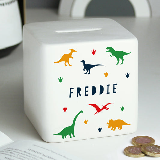 Personalised dinosaur ceramic money box - Children's dinosaur gifts by Sweetlea Gifts