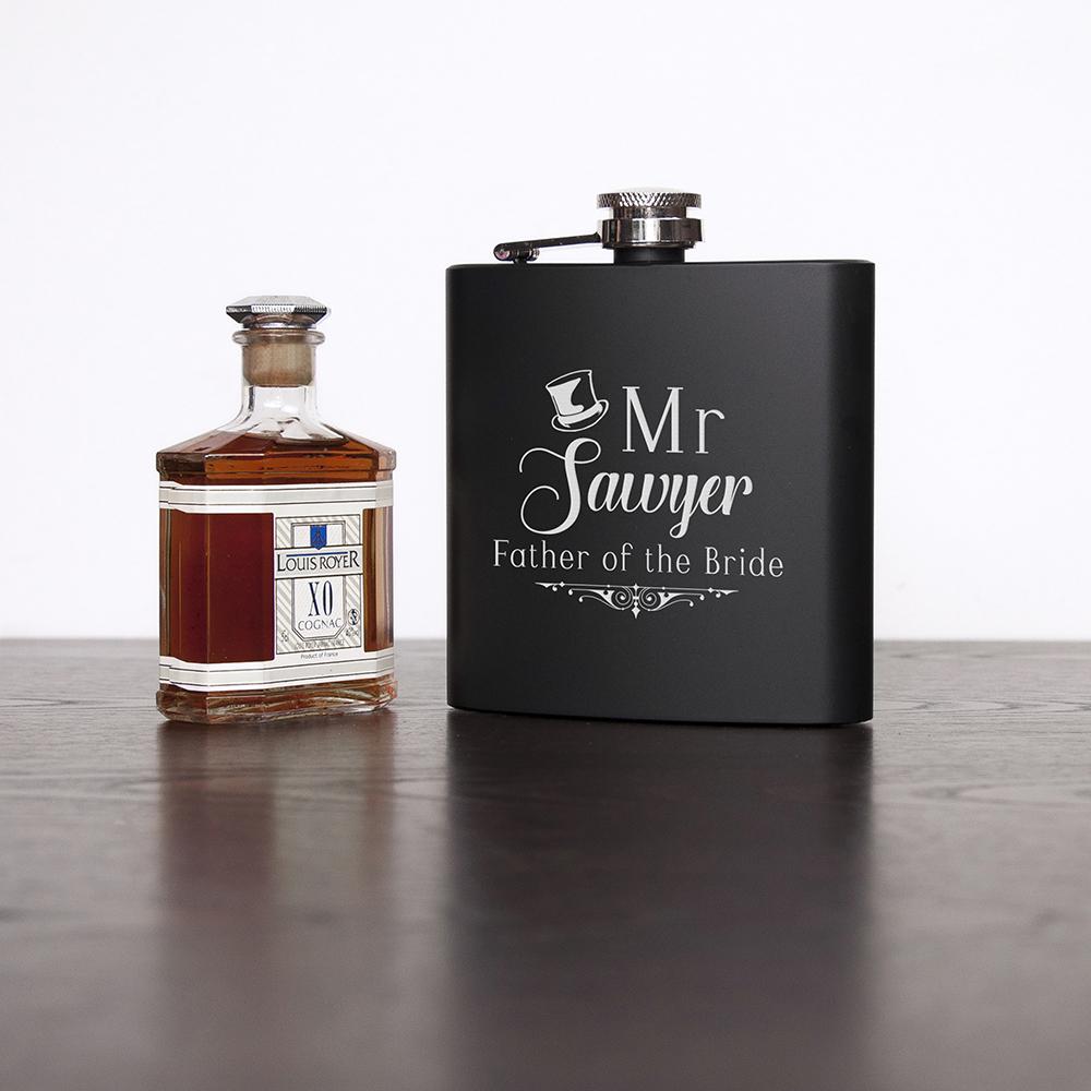 Father Of The Bride - Groomsmen - Usher - Best Man Personalised Black Matte Hip Flask-Personalised Gift By Sweetlea Gifts