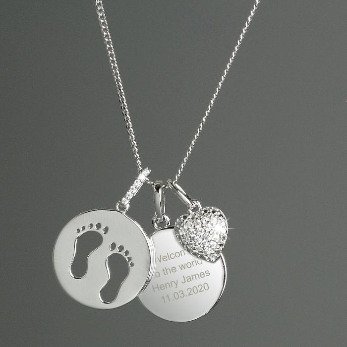 Footprints Heart Personalised Necklace Sterling Silver-Personalised Gift By Sweetlea Gifts