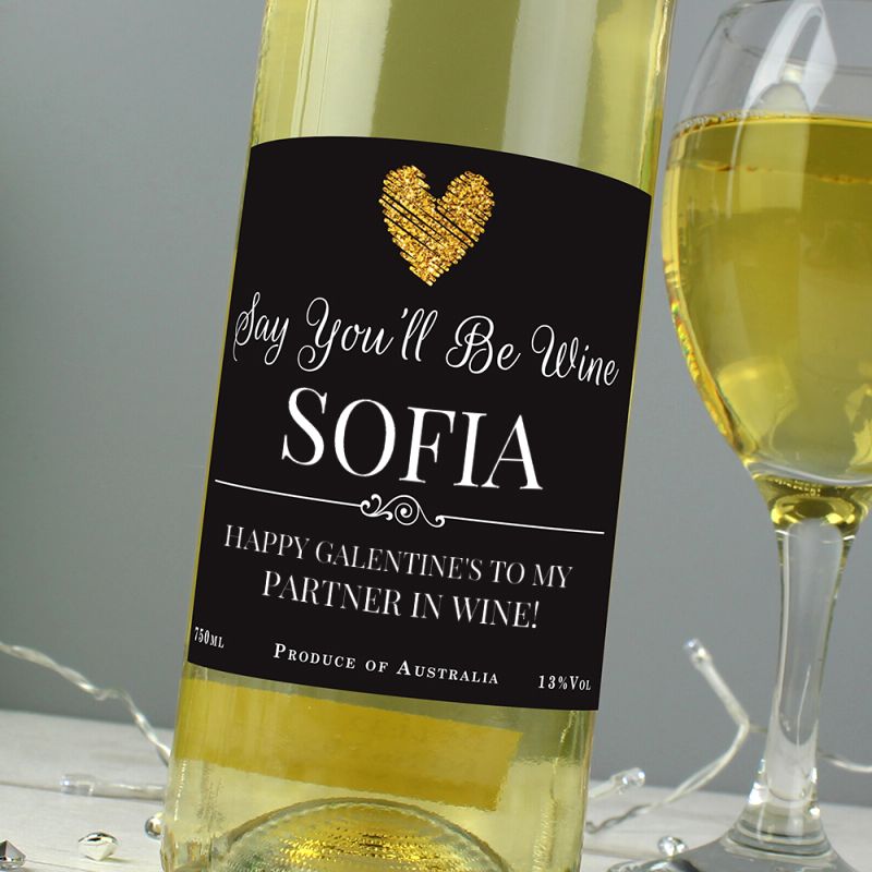 Personalised pun Say you'll be wine - White wine gift