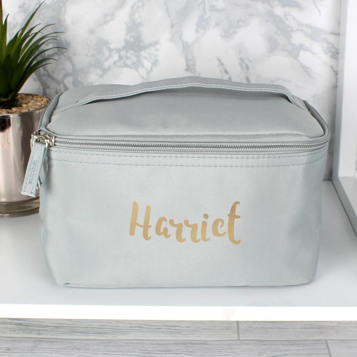 Gold Name Grey Personalised Make Up/Wash Bag-Personalised Gift By Sweetlea Gifts