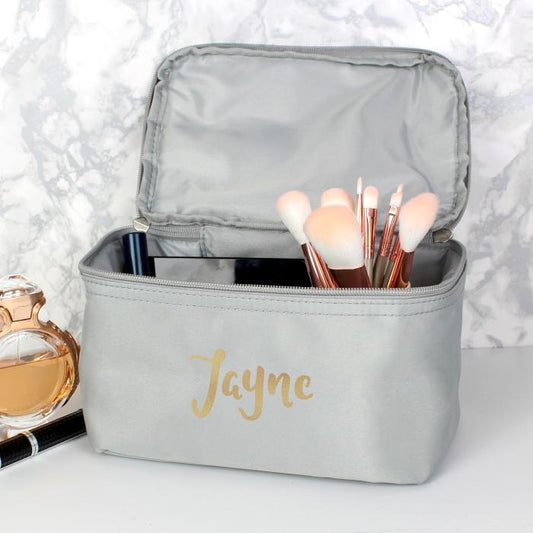 Gold Name Grey Personalised Make Up/Wash Bag-Personalised Gift By Sweetlea Gifts