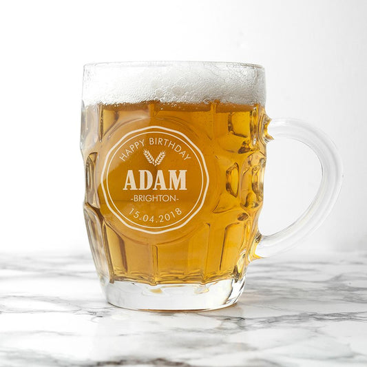 Happy Birthday Dimpled Beer Glass-Personalised Gift By Sweetlea Gifts