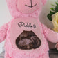 Pink teddy bear tummy printed with name and ultrasound baby scan image By Sweetlea Gifts