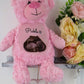 Large pink soft teddy bear printed with name and ultrasound baby scan image on tummy By Sweetlea Gifts