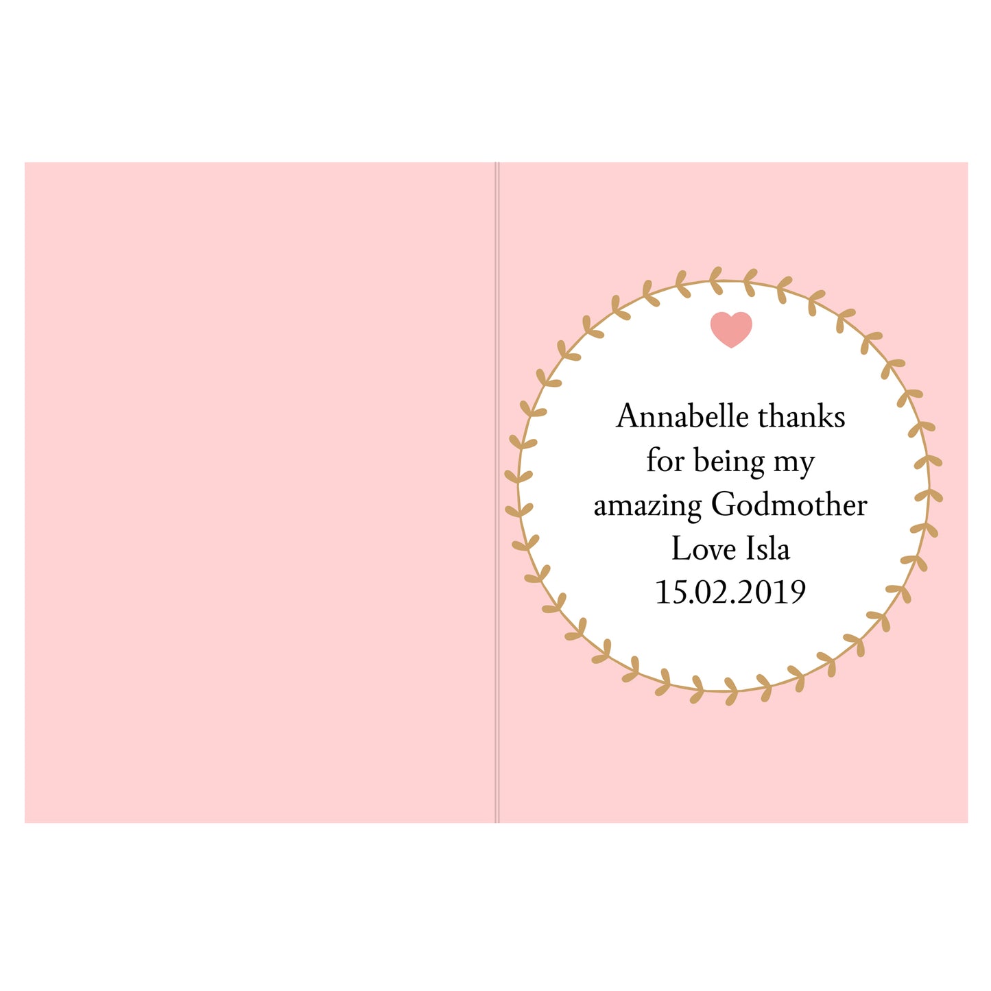 Displaying personalised text inside best godmother ever card By Sweetlea Gifts