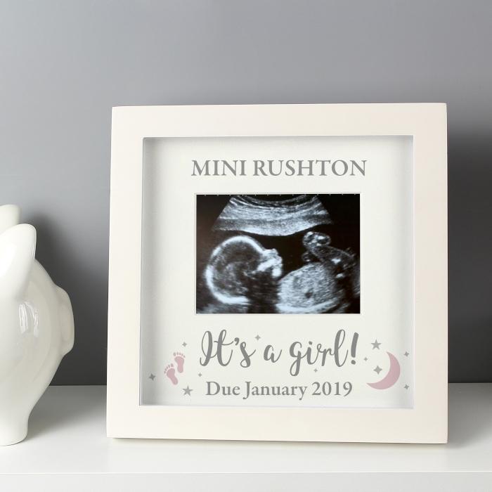 White It's a Girl personalised Baby scan box photo frame By Sweetlea Gifts