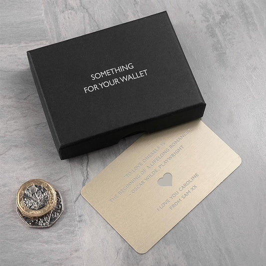 Gold personalised love note metal wallet keepsake By Sweetlea Gifts