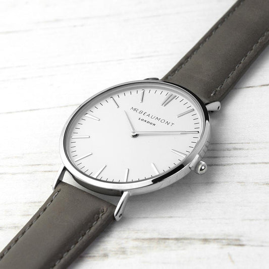 Men's Modern-Vintage Personalised Leather Watch In Ash-Personalised Gift By Sweetlea Gifts
