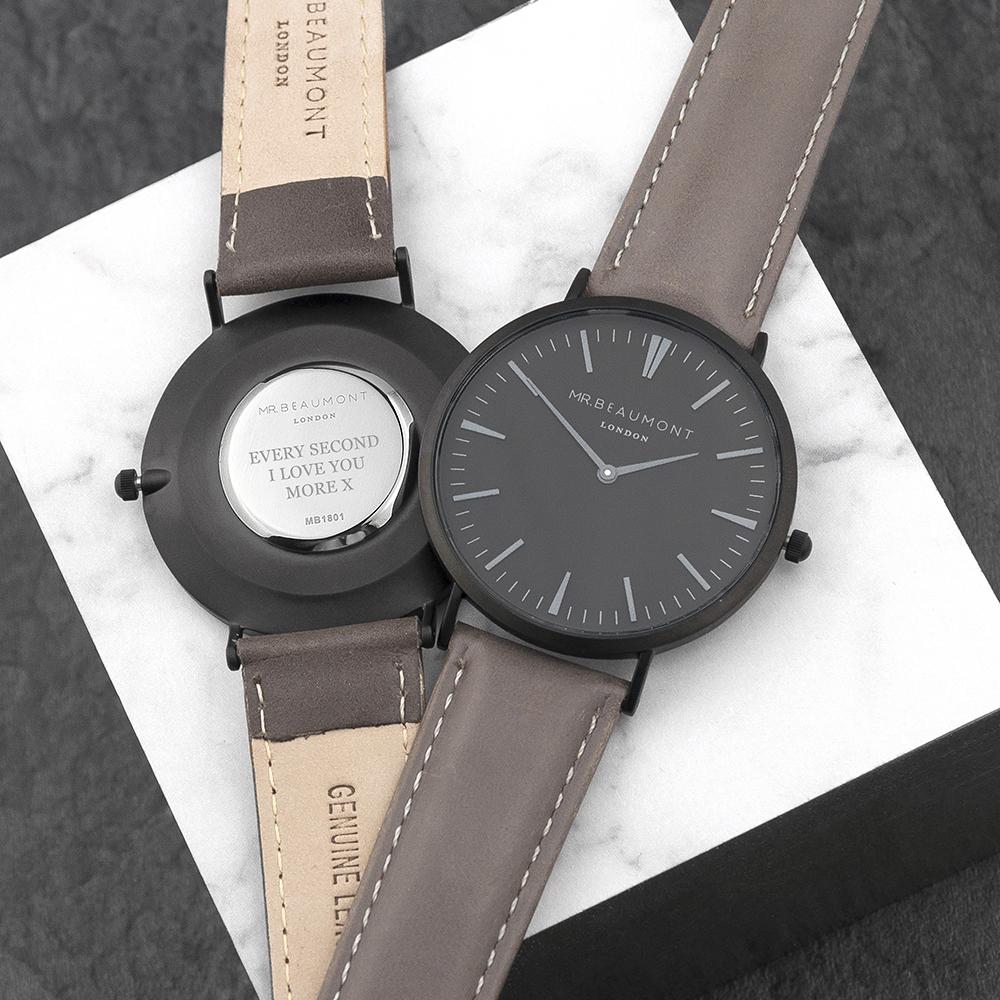 Men's Modern-Vintage Personalised Watch With Black Face in Ash-Personalised Gift By Sweetlea Gifts