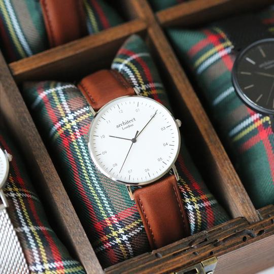 Men's Personalised Engraved Architect Zephyr and Walnut strap Watch-Personalised Gift By Sweetlea Gifts
