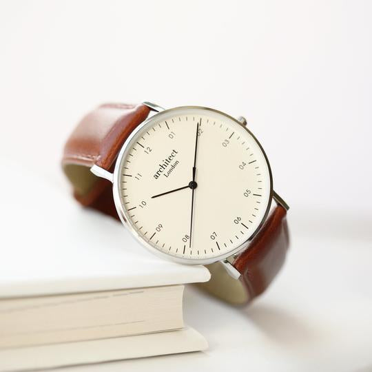 Men's Personalised Engraved Architect Zephyr and Walnut strap Watch-Personalised Gift By Sweetlea Gifts