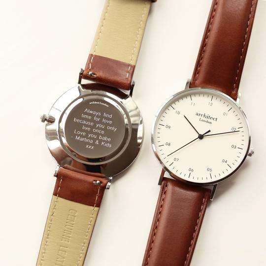 Men's Personalised Engraved Architect London Zephyr watch with Walnut strap By Sweetlea Gifts