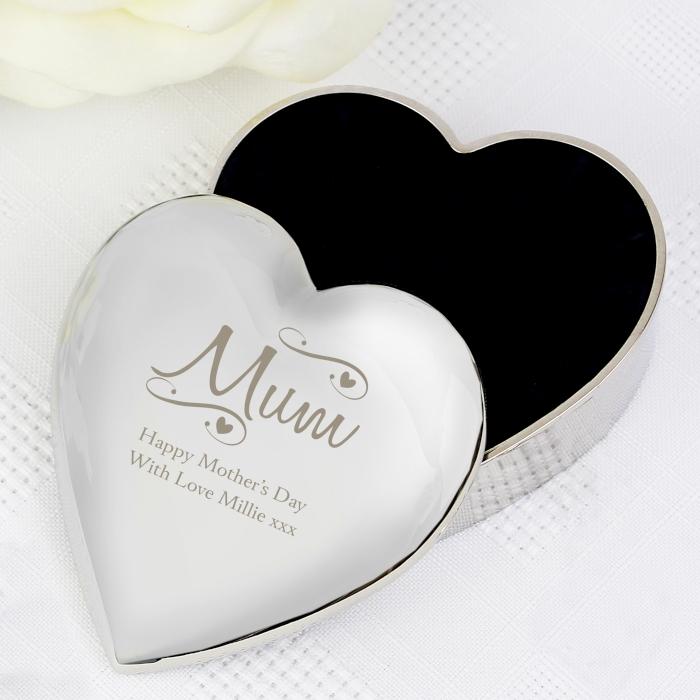 Heart shape engraved Personalised Mum Trinket box By Sweetlea Gifts
