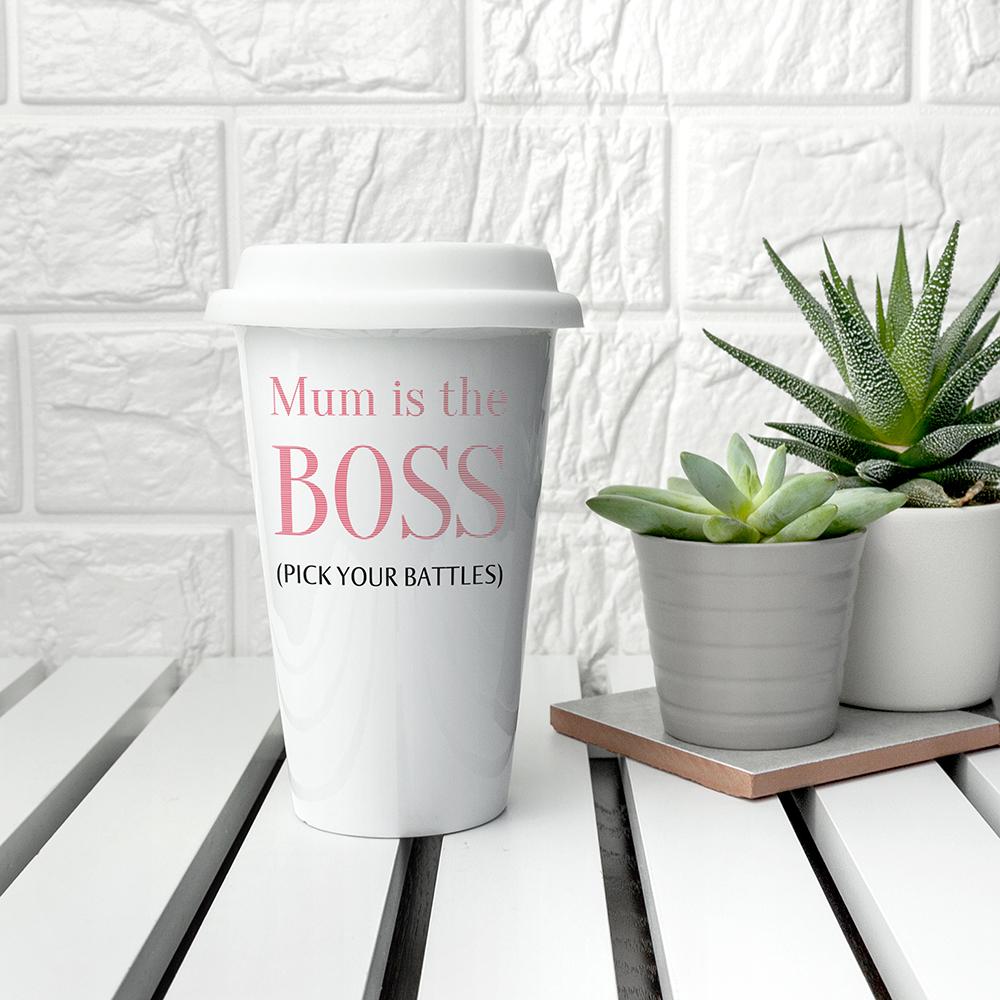 Novelty 'The Boss' Ceramic Travel Mug-Personalised Gift By Sweetlea Gifts