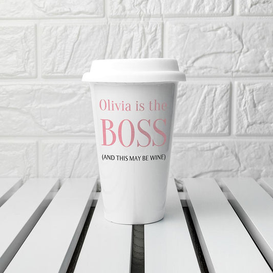 Novelty 'The Boss' Ceramic Travel Mug-Personalised Gift By Sweetlea Gifts