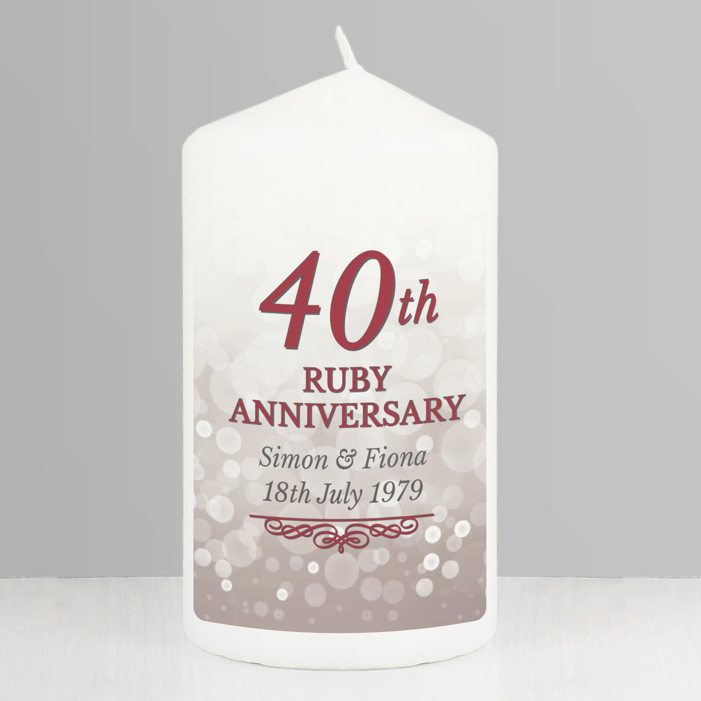 40th Ruby Anniversary Personalised Pillar Candle