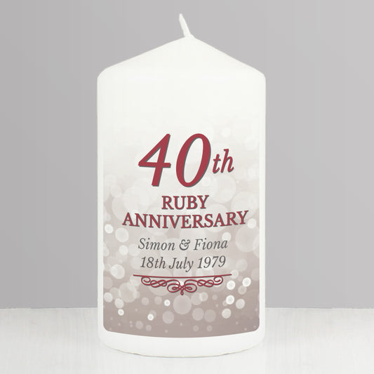 40th Ruby Anniversary Personalised Pillar Candle