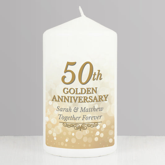 50th Golden Anniversary Personalised Pillar Candle