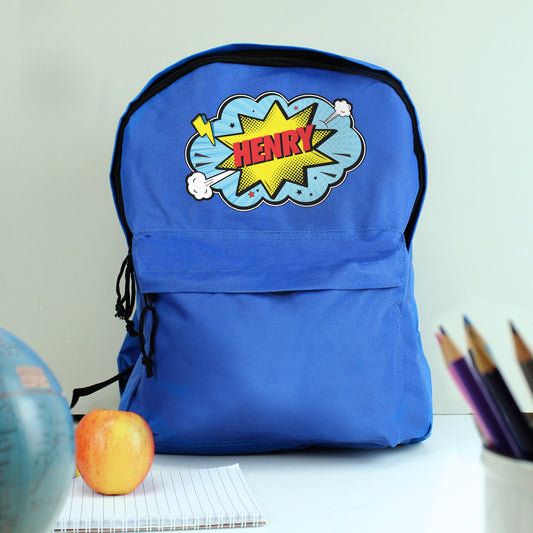 Superhero Blue Backpack Personalised