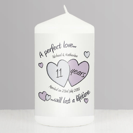 A perfect love personalised years Anniversary pillar candle By Sweetlea Gifts