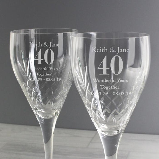 Personalised Anniversary Pair of Crystal Wine Glasses-Personalised Gift By Sweetlea Gifts