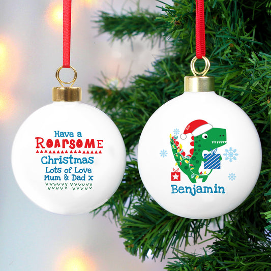 Personalised Dinosaur 'Have a Roarsome Christmas' Bauble-Personalised Gift By Sweetlea Gifts