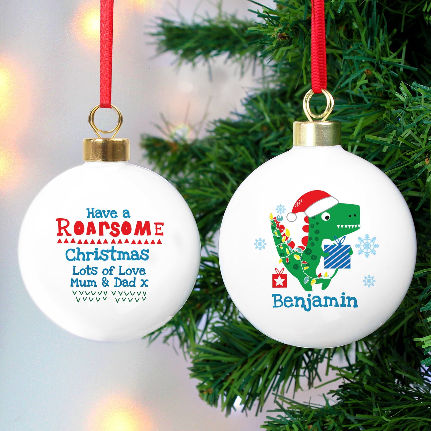 Personalised Dinosaur 'Have a Roarsome Christmas' Bauble-Personalised Gift By Sweetlea Gifts
