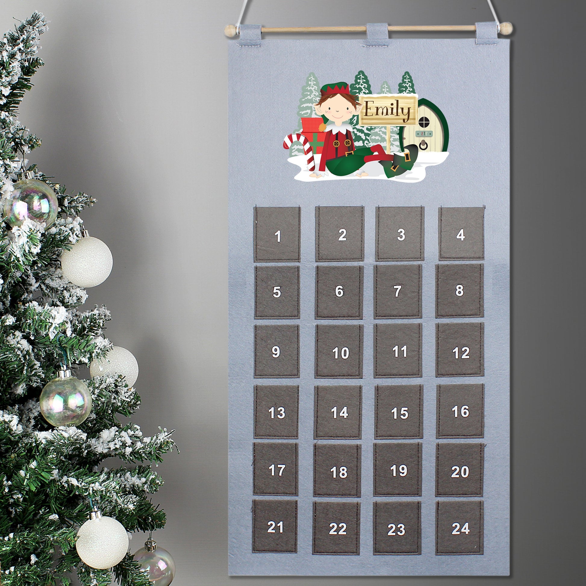 Personalised Elf Advent Calendar In Silver Grey-Personalised Gift By Sweetlea Gifts