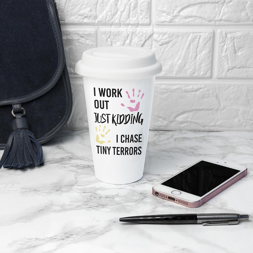 Personalised Just Kidding Ceramic Travel Mug-Personalised Gift By Sweetlea Gifts