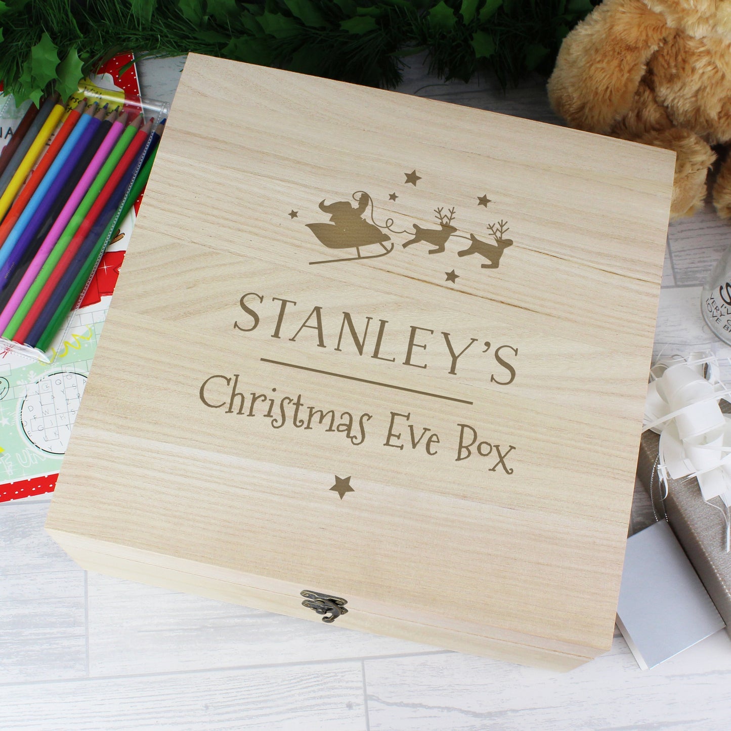 Personalised Large Wooden Christmas Eve Box By Sweetlea Gifts