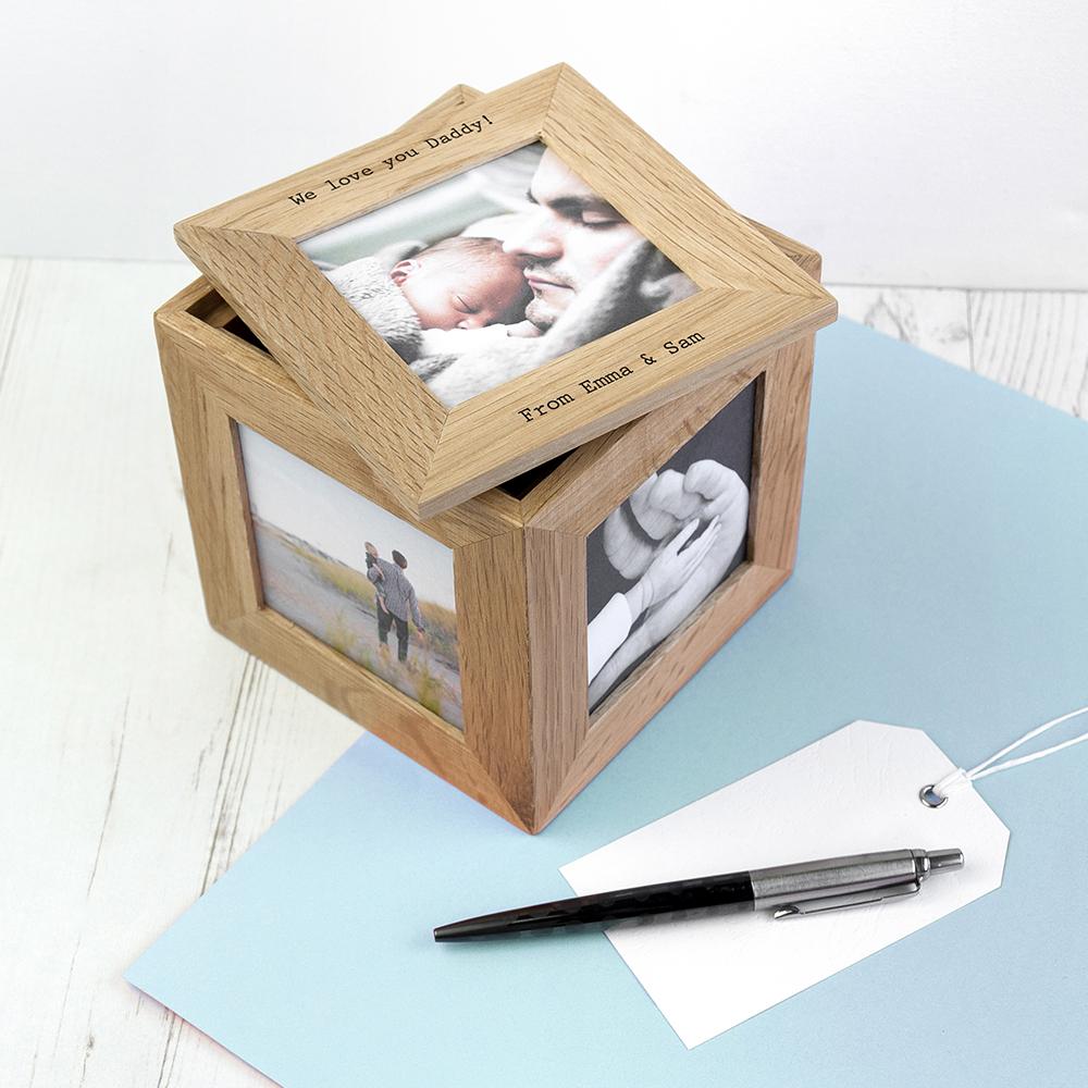 Personalised Oak Photo Cube Keepsake Box-Personalised Gift By Sweetlea Gifts