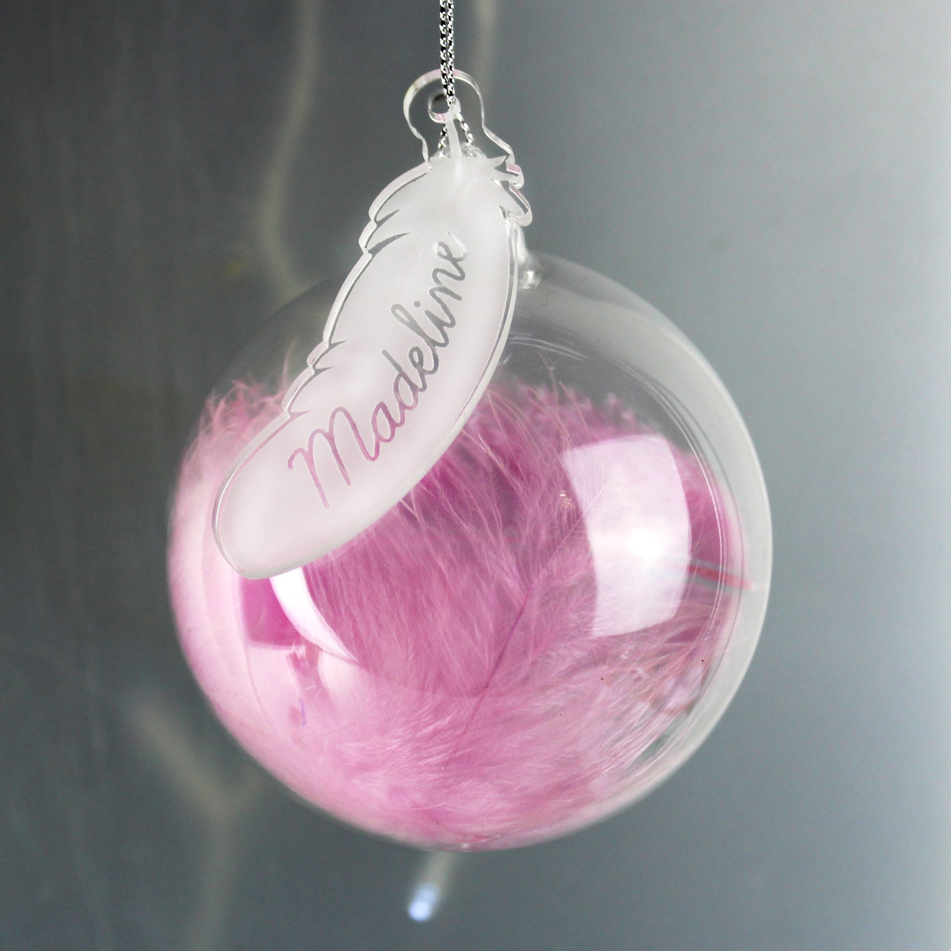 Personalised Pink Feather Glass Bauble-Personalised Gift By Sweetlea Gifts