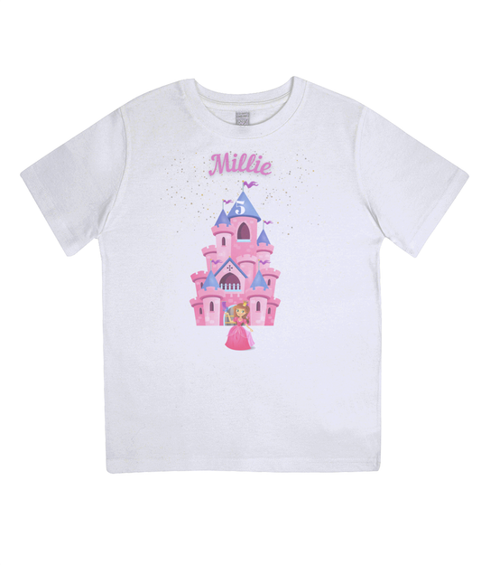 Enchanting Fairytale princess and castle personalised girls Birthday T-shirt By Sweetlea Gifts