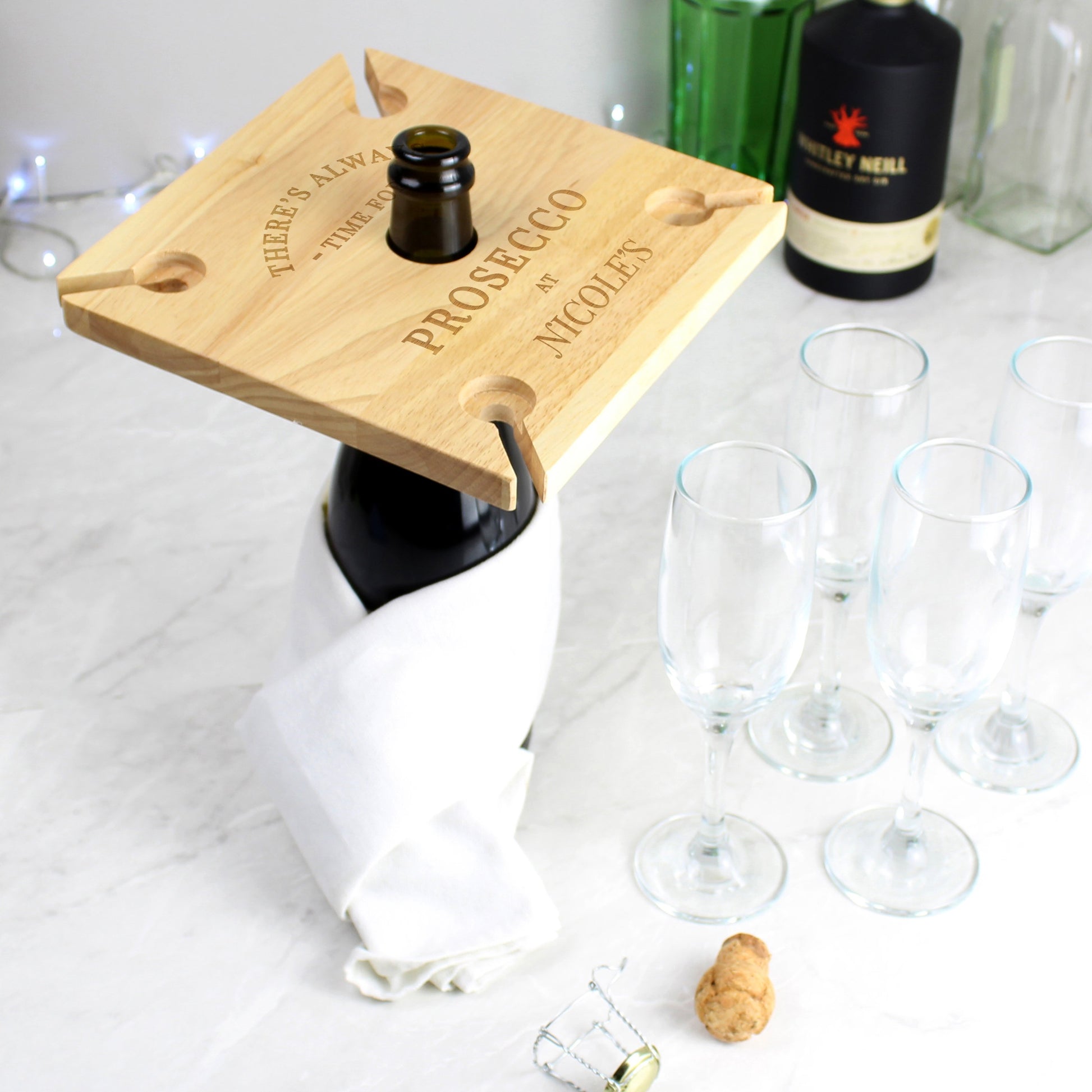 Personalised Prosecco Four Prosecco flute Holder & Bottle Butler-Personalised Gift By Sweetlea Gifts