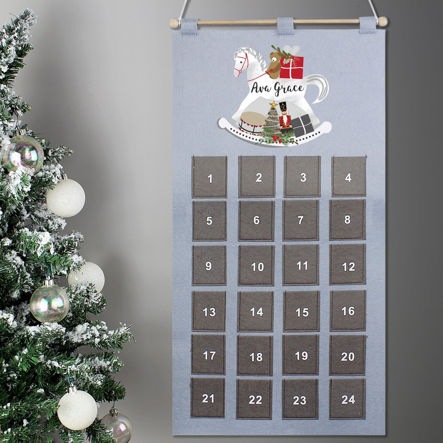 Personalised Rocking Horse Advent Calendar In Silver Grey-Personalised Gift By Sweetlea Gifts