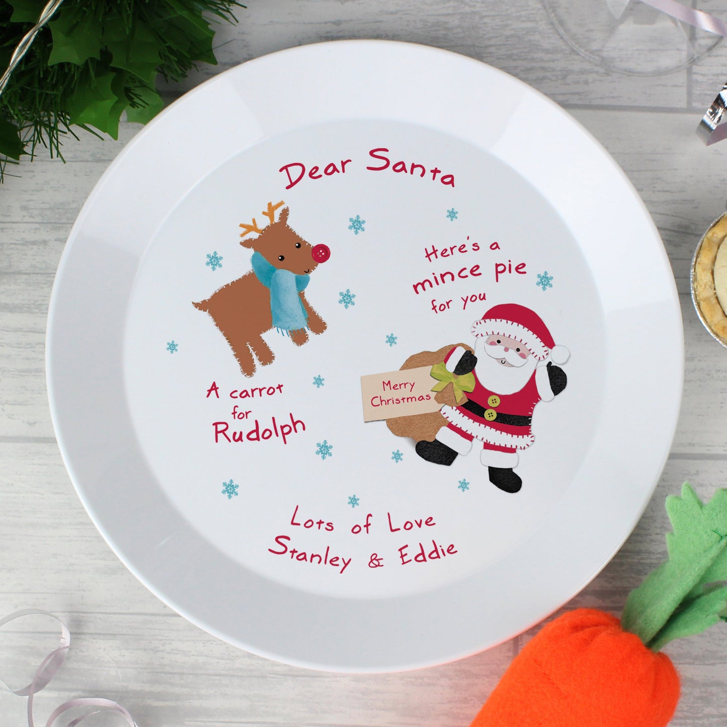 Personalised Santa and Rudolph Christmas Eve Mince Pie Plastic Plate By Sweetlea Gifts