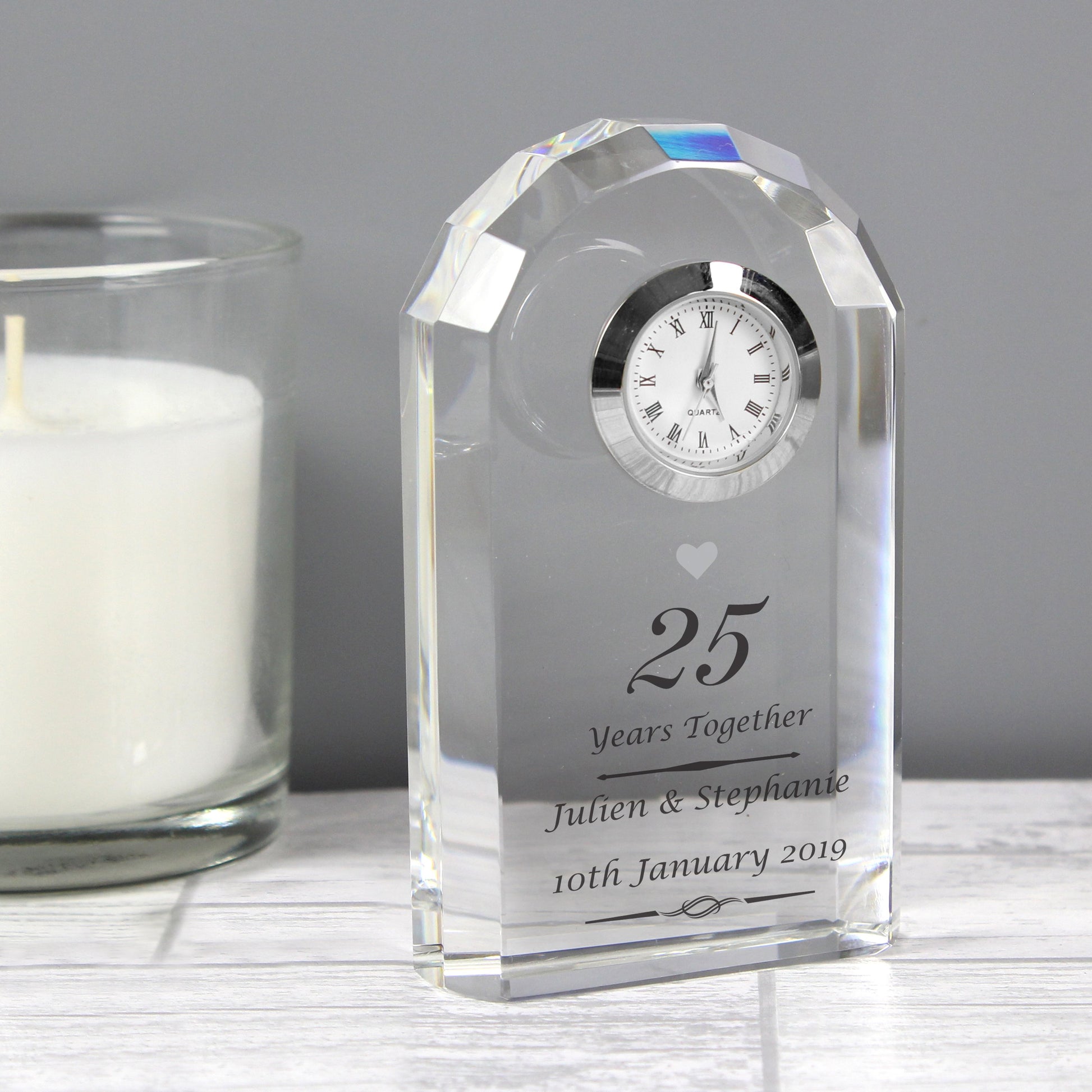 Personalised Silver Wedding Anniversary Crystal Clock-Personalised Gift By Sweetlea Gifts