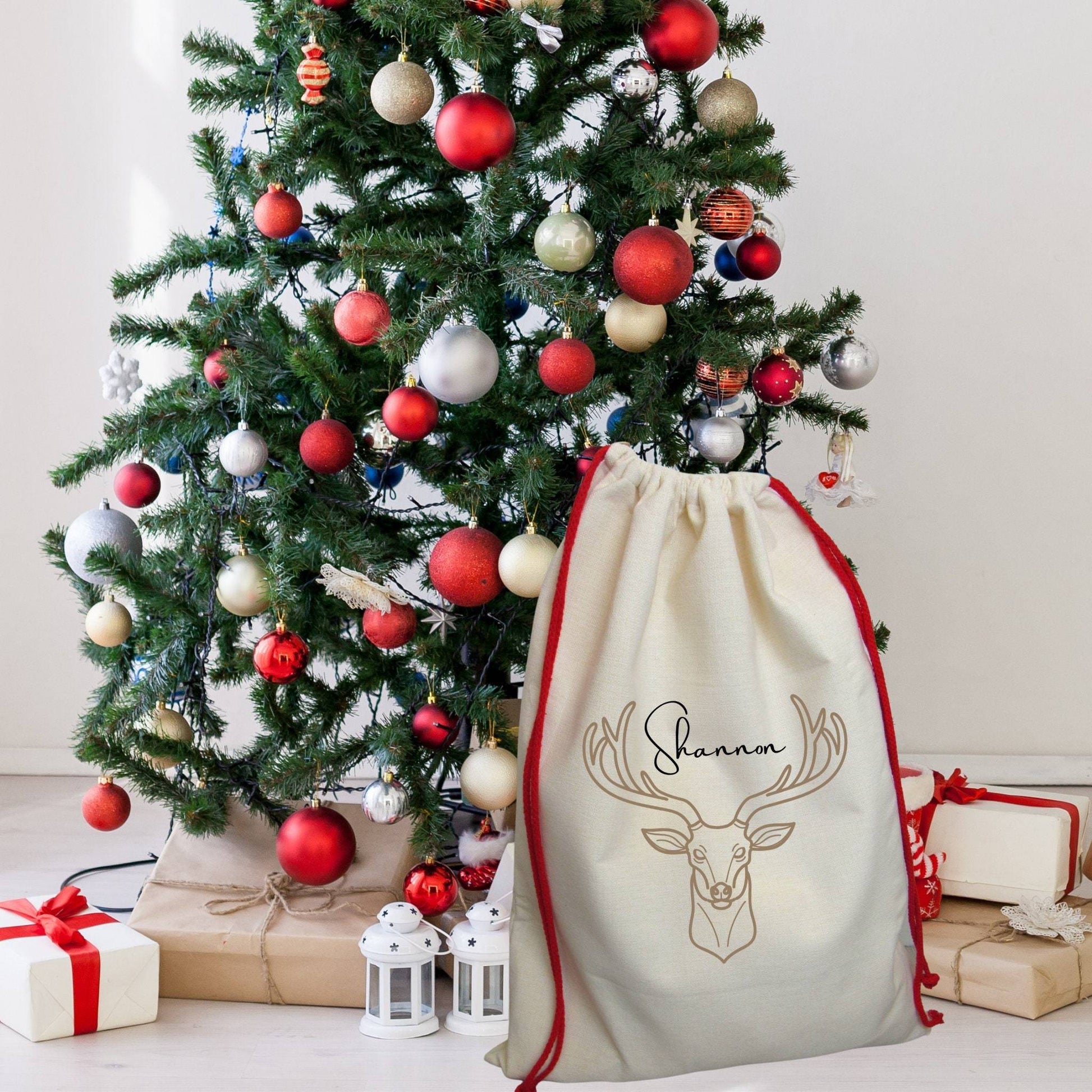 Personalised Stag Reindeer Neutral Christmas Sack By Sweetlea Gifts